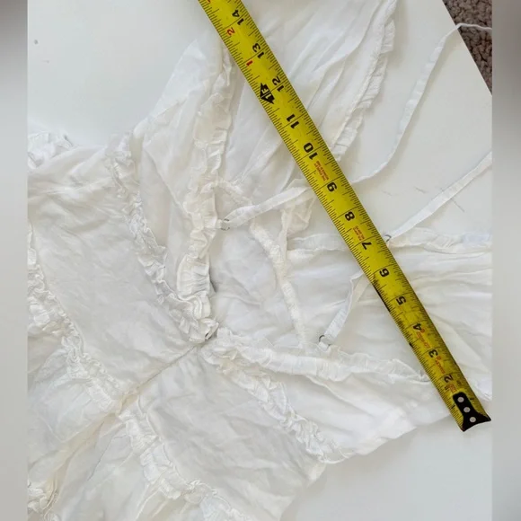Polly Drawing Swing Dress White Ruffles Plunge Babydoll Sz 6 Flowy Fairy Core - Picture 16 of 16